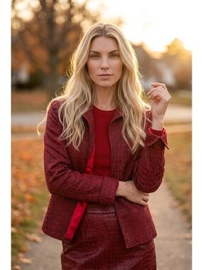 3 Sisters Women's Red Crocodile Pattern Blazer Jacket Size Large